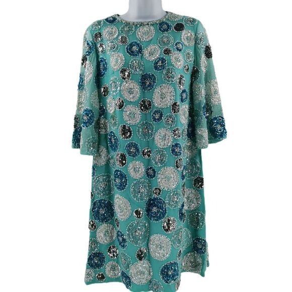 Vintage 1960s Aqua Blue Beaded & Sequin Dress | Made in Hong Kong - Picture 1 of 7